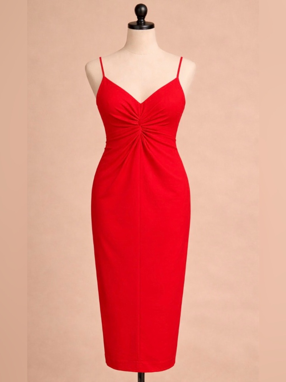 Club Monaco Red Twist-Front Midi Dress With Strappy Open Back - Size Small
